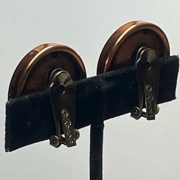 RENOIR VINTAGE COPPER CLIP EARRINGS - Picture 2 of 5